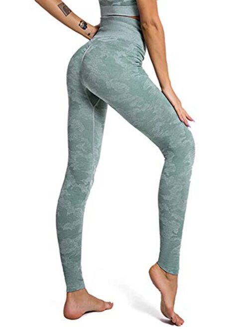 Lelinta Seamless Camo Yoga Pants for Women High Waisted Gym Sport Running Workout Compression Leggings