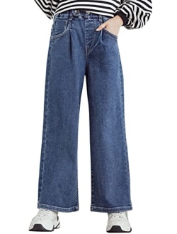 Happy Cherry Kids Girls Ripped Jeans Baggy Wide Leg Distressed Denim Pants for All Seasons