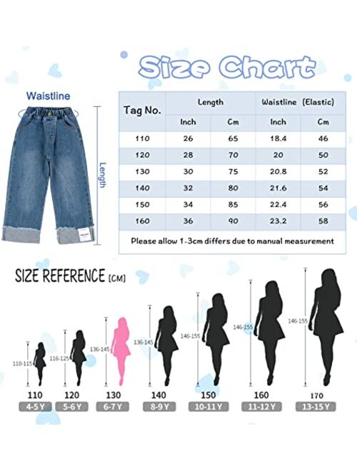 Happy Cherry Kids Girls Ripped Jeans Baggy Wide Leg Distressed Denim Pants for All Seasons