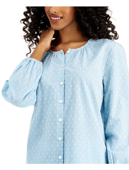 Charter Club Cotton Swiss Dot Cropped Wide-Leg Pajama Set, Created for Macy's