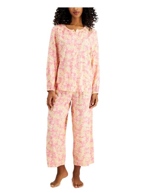 Charter Club Cotton Swiss Dot Cropped Wide-Leg Pajama Set, Created for Macy's