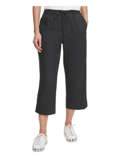 Linen Pull-On Wide-Leg Pants