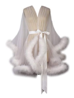 I Dui Bridal Marabou Robe Sexy Feather Bridal Robe Tulle Illusion Long Wedding Scarf New Custom Made …