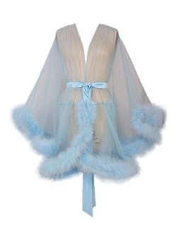 I Dui Bridal Marabou Robe Sexy Feather Bridal Robe Tulle Illusion Long Wedding Scarf New Custom Made …