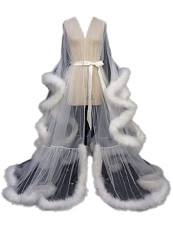 I Dui Bridal Marabou Robe Sexy Feather Bridal Robe Tulle Illusion Long Wedding Scarf New Custom Made …