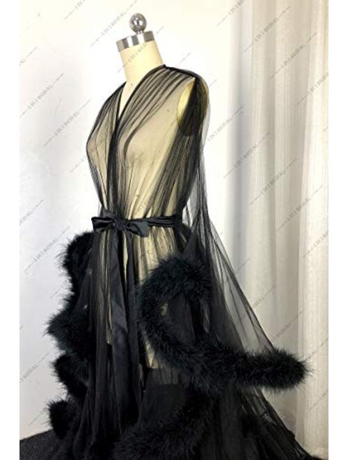 Buy I Dui Bridal Marabou Robe Sexy Feather Bridal Robe Tulle Illusion ...