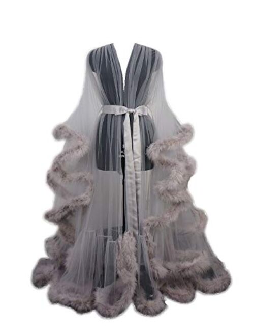 I Dui Bridal Marabou Robe Sexy Feather Bridal Robe Tulle Illusion Long Wedding Scarf New Custom Made …