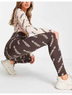 'Logomania' repeat logo leggings in brown