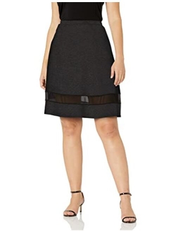 Star Vixen Women's Plus-Size Fit N Flare Stretch Ponte Knit Mesh Inset Skirt