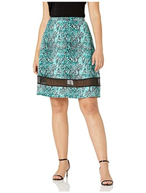 Star Vixen Women's Plus-Size Fit N Flare Stretch Ponte Knit Mesh Inset Skirt