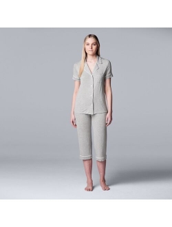 Basic Luxury Notch Collar Pajama Shirt & Pajama Capris Set