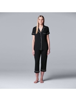 Basic Luxury Notch Collar Pajama Shirt & Pajama Capris Set