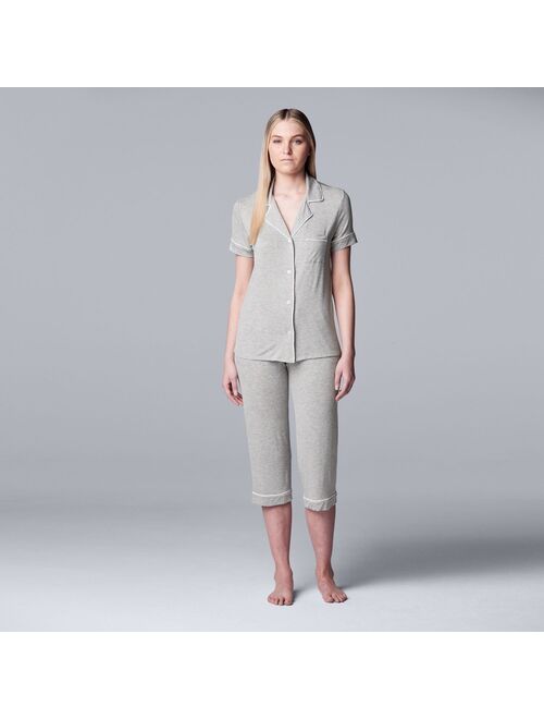 Women's Simply Vera Vera Wang Basic Luxury Notch Collar Pajama Shirt & Pajama Capris Set