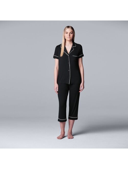 Women's Simply Vera Vera Wang Basic Luxury Notch Collar Pajama Shirt & Pajama Capris Set