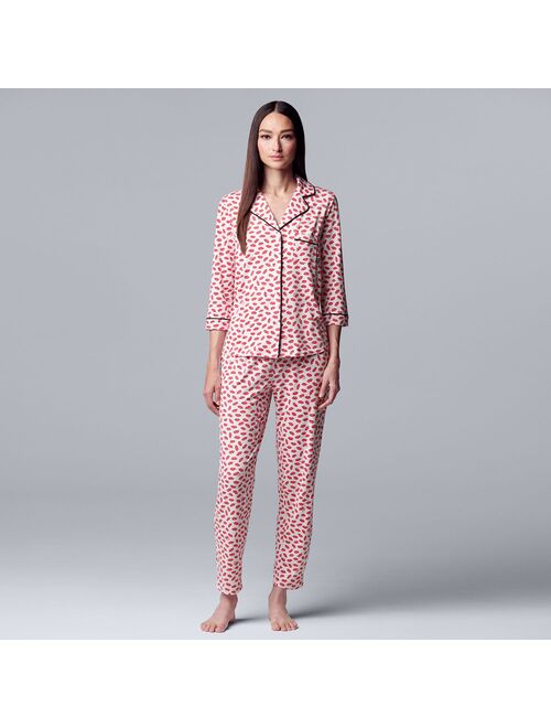 Women's Simply Vera Vera Wang Lightweight 3/4 Sleeve Pajama Shirt & Cropped Pajama Pants Sleep Set