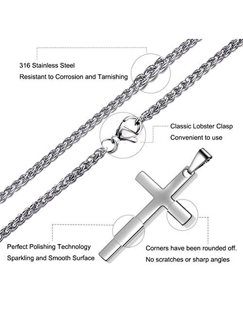 Jwelbuete Cross Pendant Necklace for Men Stainless Steel Titanium Necklace,18-36 Inches