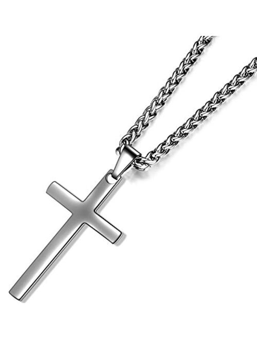 Jwelbuete Cross Pendant Necklace for Men Stainless Steel Titanium Necklace,18-36 Inches