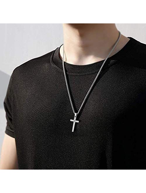 Jwelbuete Cross Pendant Necklace for Men Stainless Steel Titanium Necklace,18-36 Inches