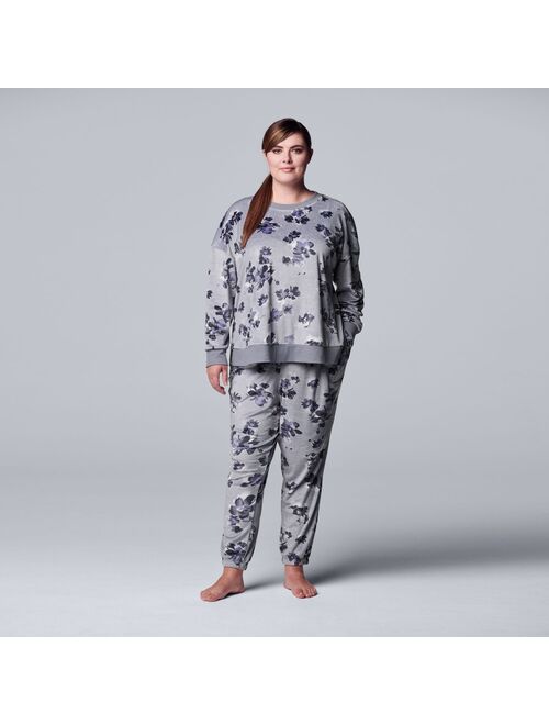 Plus Size Simply Vera Vera Wang Velour Pajama Top and Banded Bottom Pajama Pants