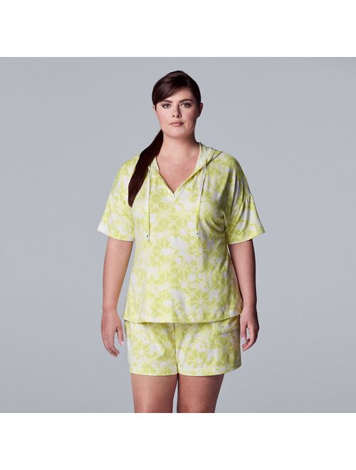 Plus Size Simply Vera Vera Wang Cloud Hooded Short Sleeve Pajama Top & Pajama Shorts Set