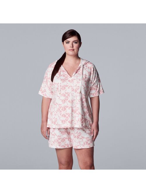 Plus Size Simply Vera Vera Wang Cloud Hooded Short Sleeve Pajama Top & Pajama Shorts Set