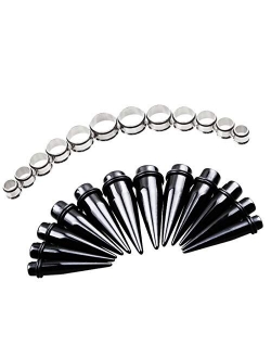 TOPBRIGHT 24PCS UV Acrylic Tapers and Surgical Steel Plugs Ear Gauges Kit Eyelets Stretching Set 00G-20mm