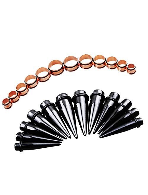 TOPBRIGHT 24PCS UV Acrylic Tapers and Surgical Steel Plugs Ear Gauges Kit Eyelets Stretching Set 00G-20mm