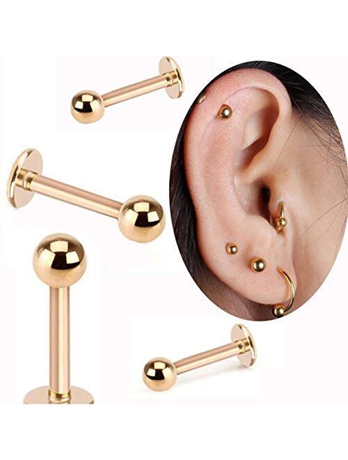 Incaton Forward Helix Hewelry Earring,16G Gold Cartilage Tragus Stud Earrings Lip Body Jewelry Piercing Ring