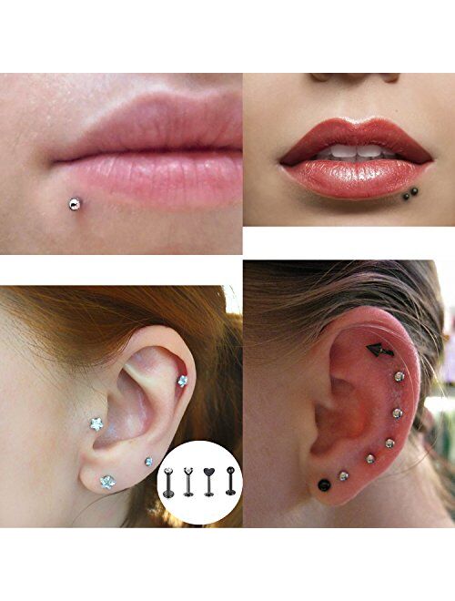 Incaton Forward Helix Hewelry Earring,16G Gold Cartilage Tragus Stud Earrings Lip Body Jewelry Piercing Ring