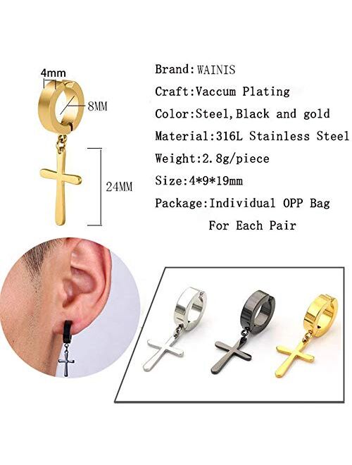 WAINIS 12 Pairs Stainless Steel Non Pierced Magnetic Earrings for Men Women CZ Clip on Dangle Earrings Set