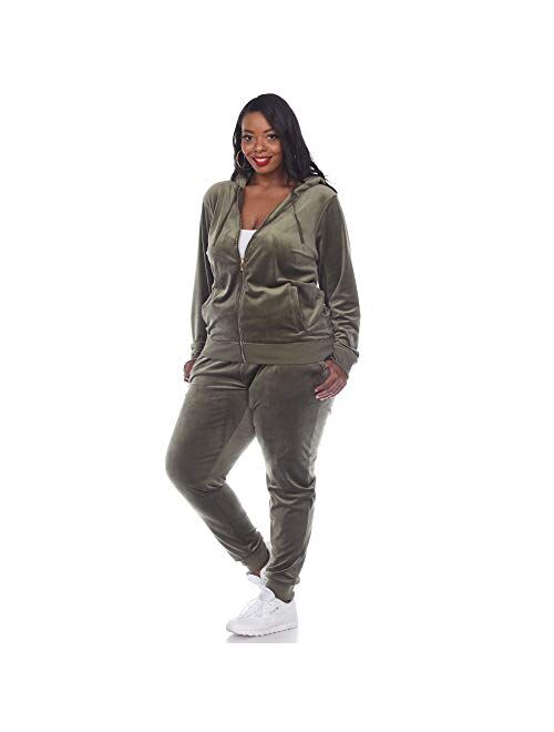 White Mark Plus Size Velour Tracksuit Loungewear 2pc Set