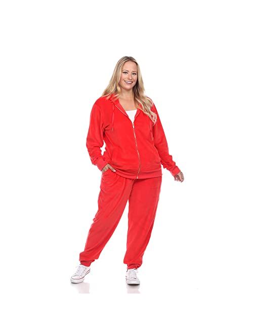 White Mark Plus Size Velour Tracksuit Loungewear 2pc Set