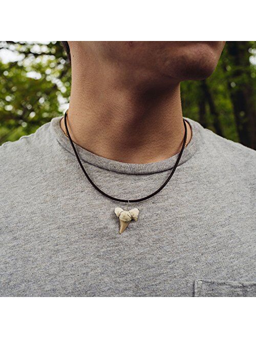 FROG SAC Natural Shark Tooth Necklace for Boys, Genuine Fossil Shark Teeth Jewelry Surfer Necklace, Cool Beach Necklaces for Men, Teen Girls Leather Cord Shark Necklace, 