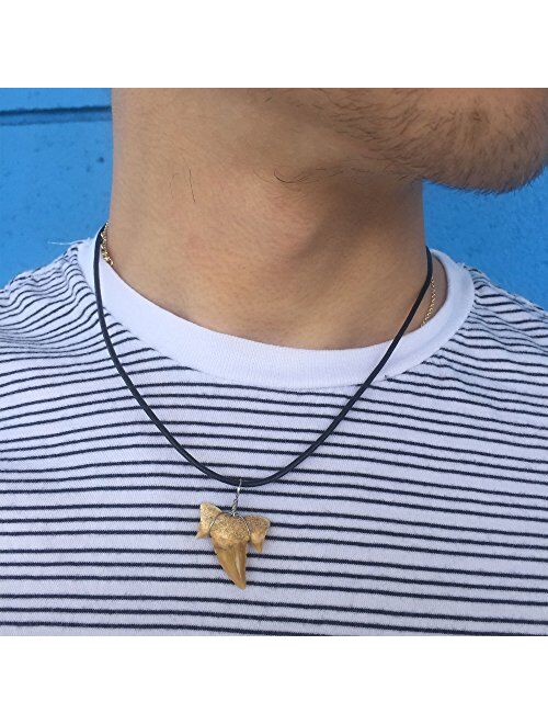 FROG SAC Natural Shark Tooth Necklace for Boys, Genuine Fossil Shark Teeth Jewelry Surfer Necklace, Cool Beach Necklaces for Men, Teen Girls Leather Cord Shark Necklace, 