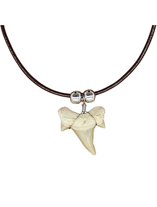 FROG SAC Natural Shark Tooth Necklace for Boys, Genuine Fossil Shark Teeth Jewelry Surfer Necklace, Cool Beach Necklaces for Men, Teen Girls Leather Cord Shark Necklace, 