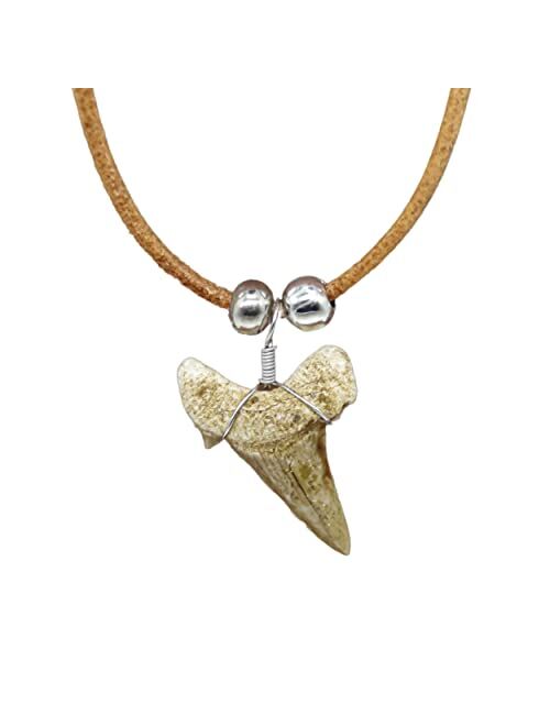 FROG SAC Natural Shark Tooth Necklace for Boys, Genuine Fossil Shark Teeth Jewelry Surfer Necklace, Cool Beach Necklaces for Men, Teen Girls Leather Cord Shark Necklace, 