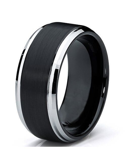 Metal Masters Co. 9MM Black Two Tone Tungsten Carbide Men's Brushed Wedding Band Ring, Comfort Fit Sizes 8 to 13