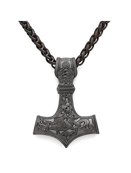 GuoShuang Odin Thor's Mjolnir Pendant Viking Necklaces Pendants Jewelry Scandinavian Clear Details Silver Chain