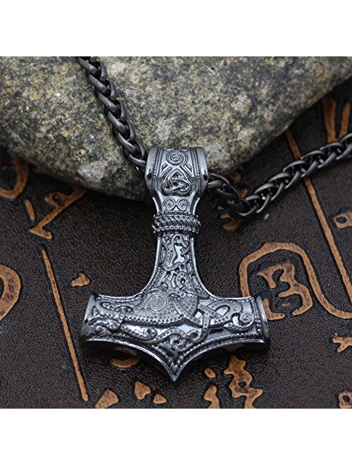 GuoShuang Odin Thor's Mjolnir Pendant Viking Necklaces Pendants Jewelry Scandinavian Clear Details Silver Chain