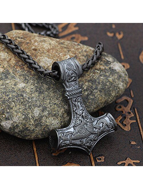 GuoShuang Odin Thor's Mjolnir Pendant Viking Necklaces Pendants Jewelry Scandinavian Clear Details Silver Chain