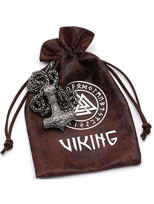 GuoShuang Odin Thor's Mjolnir Pendant Viking Necklaces Pendants Jewelry Scandinavian Clear Details Silver Chain