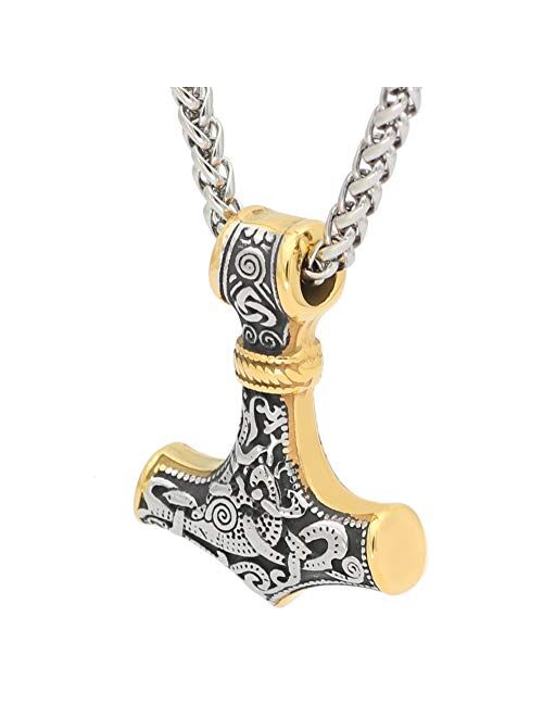 GuoShuang Odin Thor's Mjolnir Pendant Viking Necklaces Pendants Jewelry Scandinavian Clear Details Silver Chain