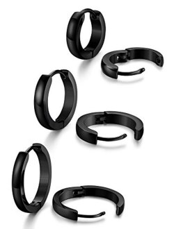 Jstyle 3Pairs Stainless Steel Mens Womens Hoop Earrings Huggie Ear Piercings Hypoallergenic 12/16/20mm