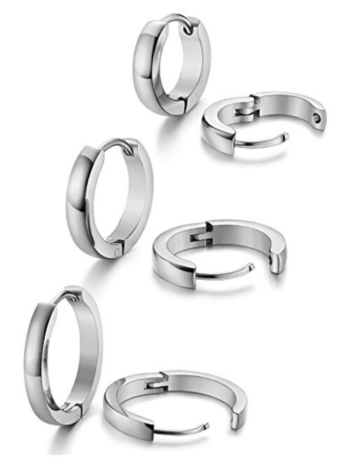 Jstyle 3Pairs Stainless Steel Mens Womens Hoop Earrings Huggie Ear Piercings Hypoallergenic 12/16/20mm