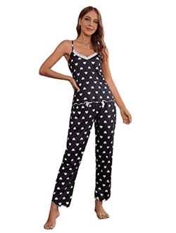 Women's Sleepwear Spaghetti Strap Lace Trim Top with Plaid Pants Pajamas Set