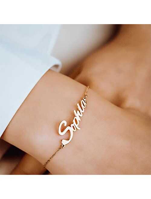 DayOfShe Personalized Name Bar Bracelet, Stainless Steel Custom Engraved Inspirational Cuff Bangle Infinity Love Gift for Couples