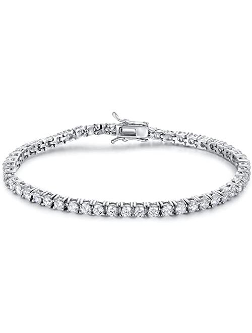 GMESME 18K White Gold Plated 3.0mm Cubic Zirconia Classic Tennis Bracelet 6/6.5/7/7.5/8/8.5/9 Inch