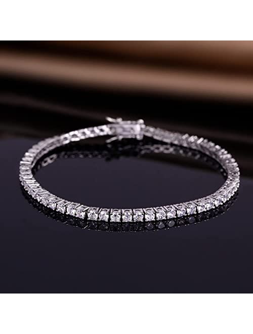 GMESME 18K White Gold Plated 3.0mm Cubic Zirconia Classic Tennis Bracelet 6/6.5/7/7.5/8/8.5/9 Inch