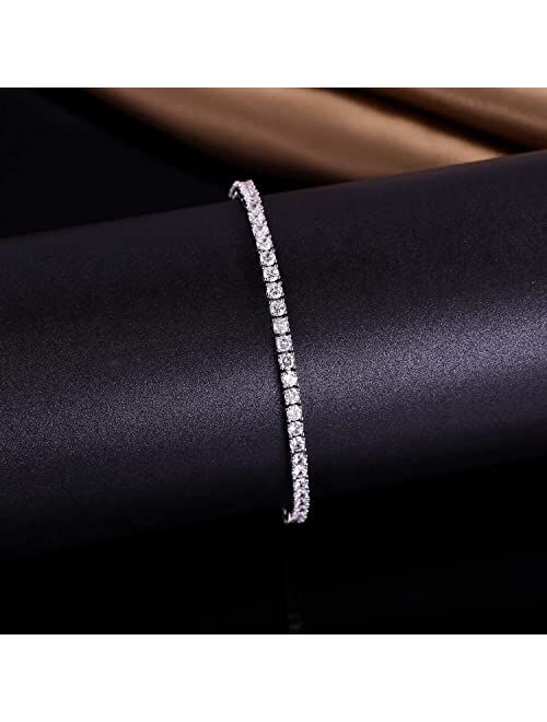 GMESME 18K White Gold Plated 3.0mm Cubic Zirconia Classic Tennis Bracelet 6/6.5/7/7.5/8/8.5/9 Inch