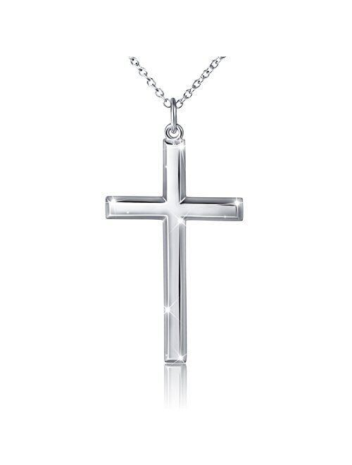 Men's S925 Sterling Silver Cross Pendant Necklace 24 Inches Silver Chain